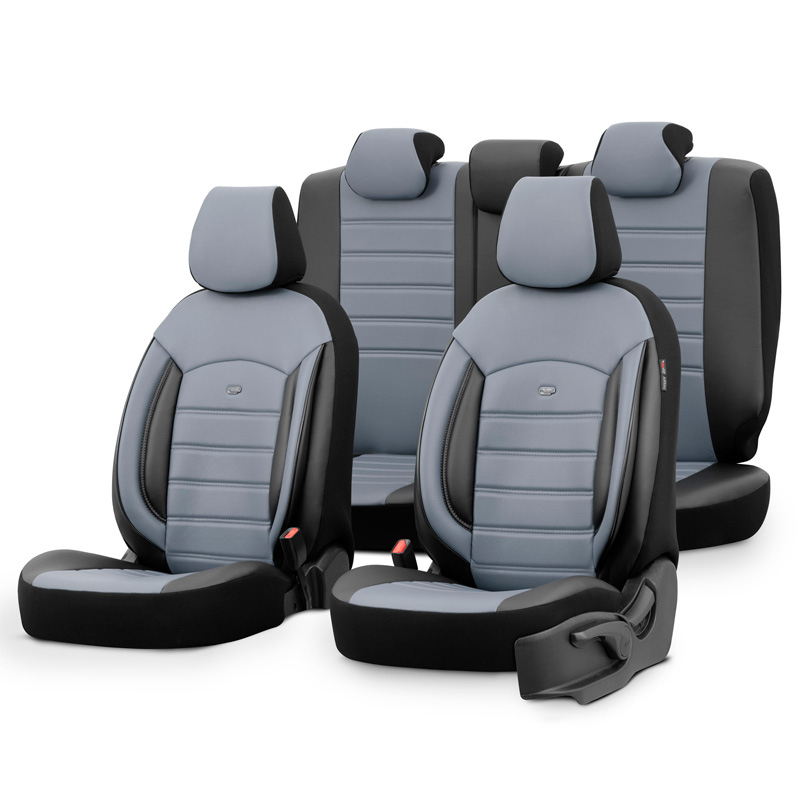 Universal Full Leather Seat Cover Set 'Inspire' Black/Grey - -piece