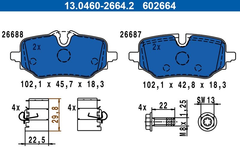 Brake Pad set, Disc Brake 13.0460-2664.2 ATE