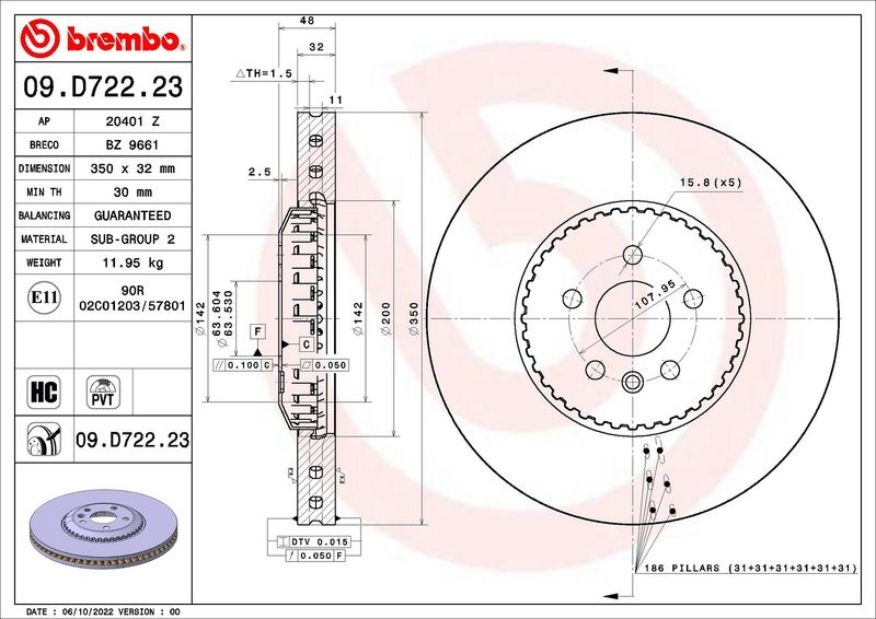 Brake disc 09.D722.23 Brembo