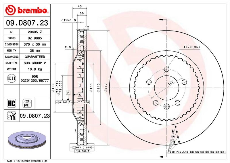 Brake Disc 09.D807.23 Brembo