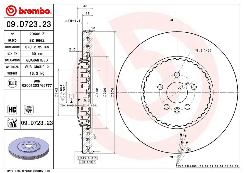 Brake disc 09.D723.23 Brembo