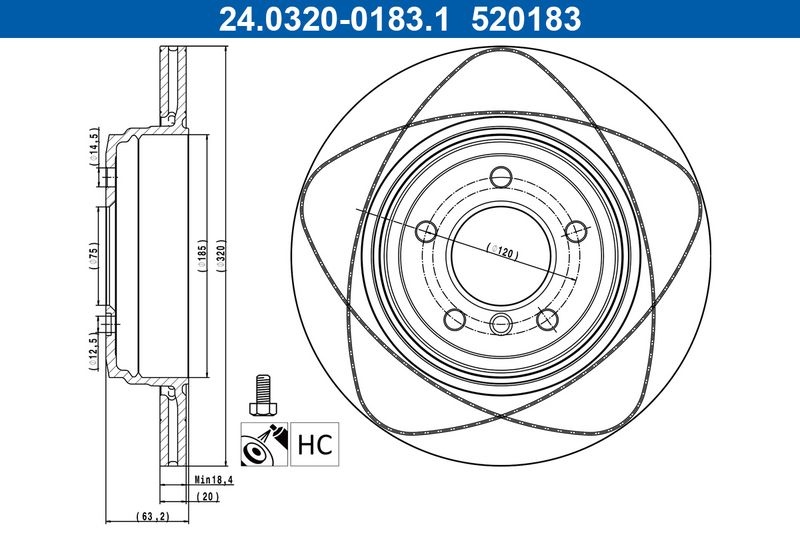 ATE Brake disc Vented 24.0320-0183.1 Brake rotor,Brake discs BMW,5 Limousine (E60),5 Touring (E61),6 Coupe (E63),6 Cabrio (E64)