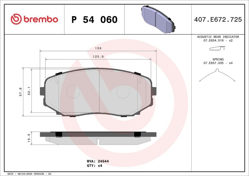 BREMBO Brake pad set PRIME LINE with acoustic wear warning P 54 060 Brake pads,Brake pad set, disc brake MITSUBISHI,OUTLANDER III (GG_W, GF_W, ZJ)