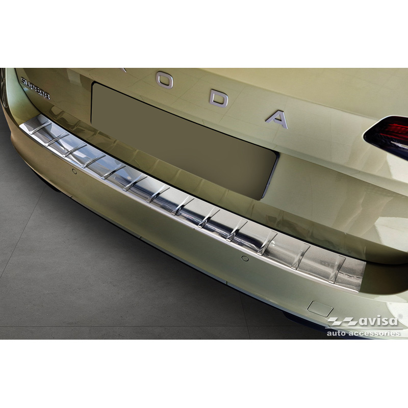 Protection de pare-chocs arrière en inox sur mesure pour Skoda Superb IV Combi 2023 - :Ribs: