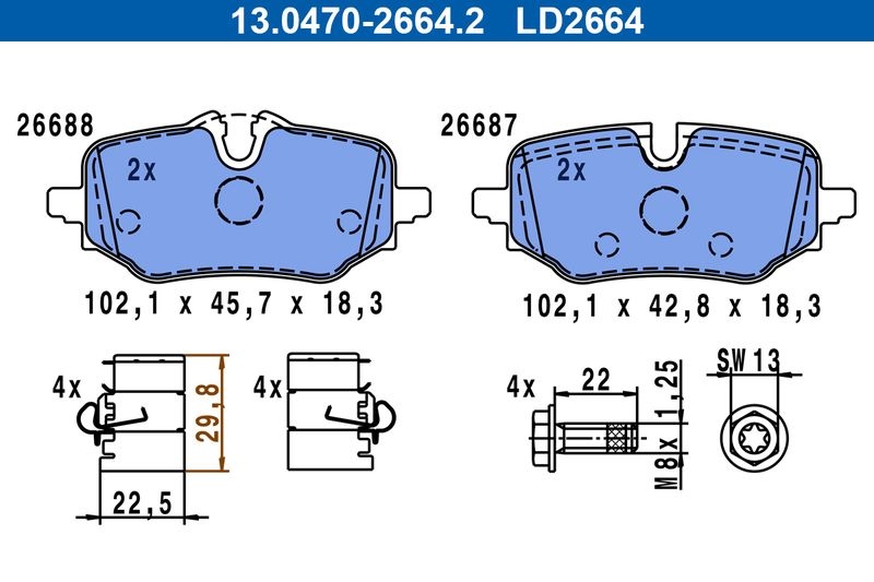 Brake Pad set, Disc Brake 13.0470-2664.2 ATE