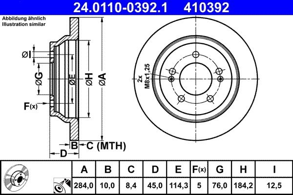 ATE Brake disc KIA 24.0110-0392.1 58411A4000 Brake rotor,Brake discs,Brake rotors