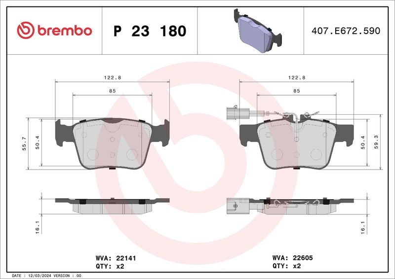 BREMBO Brake pad set ALFA ROMEO,MASERATI P 23 180 0000077368716,68318394AA,68501180AA 77367718,77368214,77368283,77368716,77369186,00K68318394AA
