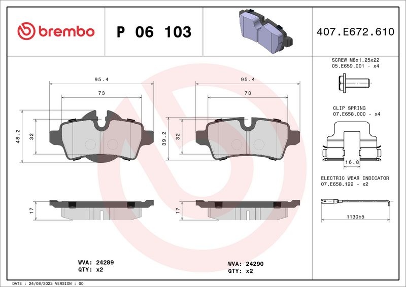 BREMBO Brake pad set PRIME LINE incl. wear warning contact P 06 103 Brake pads,Brake pad set, disc brake MINI,Schrägheck (R56),Clubman (R55)