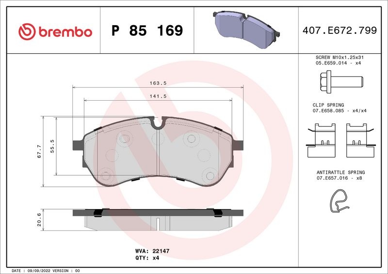 BREMBO Brake pad set PRIME LINE prepared for wear indicator P 85 169 Brake pads,Brake pad set, disc brake VW,MAN,Crafter Kastenwagen (SY_, SX_)