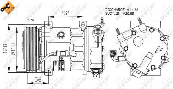NRF AC Compressor FIAT,PEUGEOT,CITROËN 32240 1607424980,1608473380,1608507980 Compressor, air conditioning 1631054580,1671553680,6453QJ,6453QK,6453QL