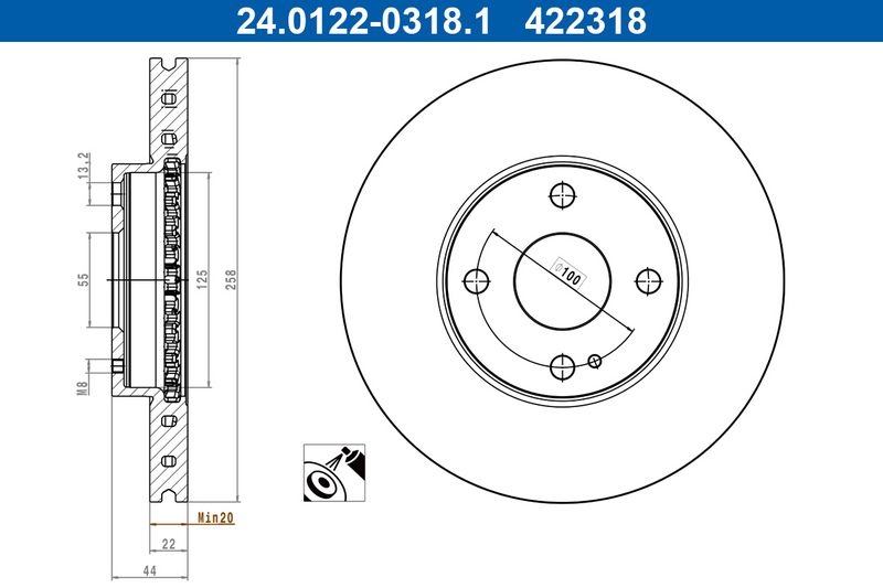 Brake Disc 24.0122-0318.1 ATE