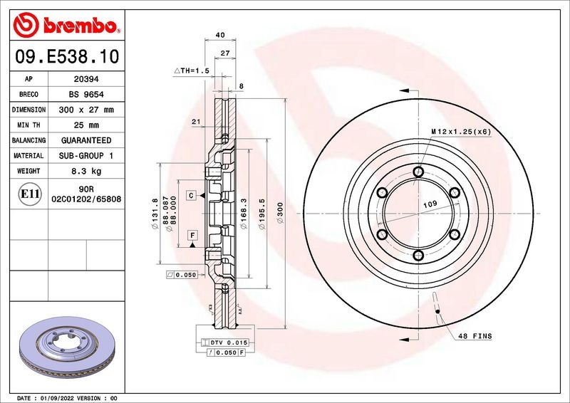 Brake Disc 09.E538.10 Brembo