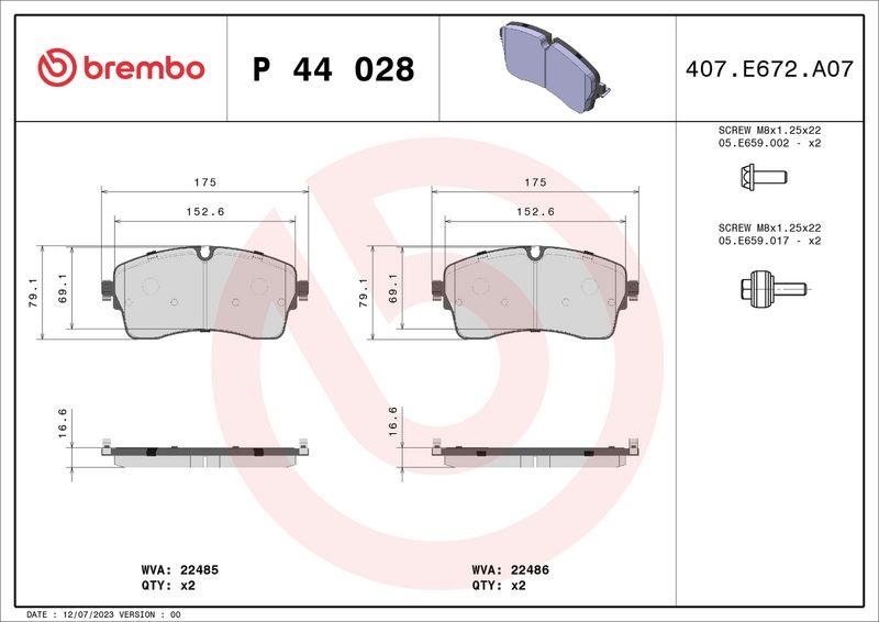 BREMBO Brake pad set PRIME LINE excl. wear warning contact P 44 028 Brake pads,Brake pad set, disc brake LAND ROVER,JAGUAR,Range Rover Evoque (L538)