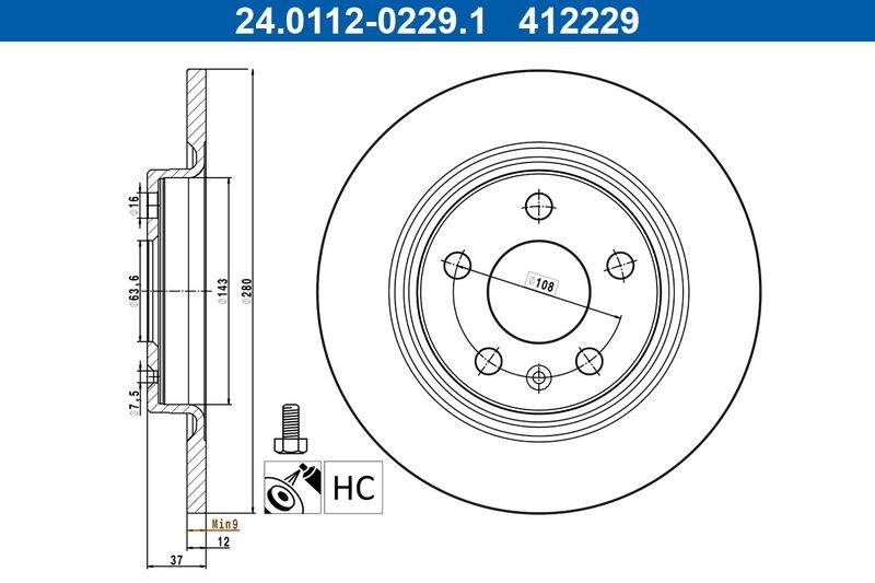 Brake Disc 24.0112-0229.1 ATE