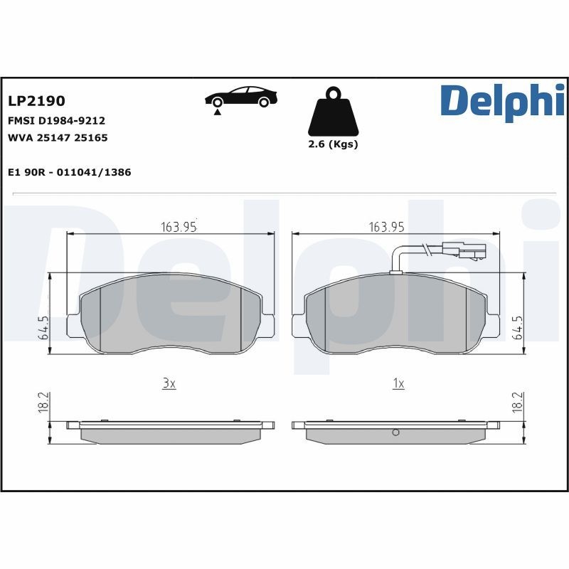 DELPHI Brake pad set OPEL,RENAULT,NISSAN LP2190 95522278,95528495,4106000Q0L 4106000Q1E,4106000Q1K,4106000Q2H,4106000Q2K,4419950,93167551,95522278
