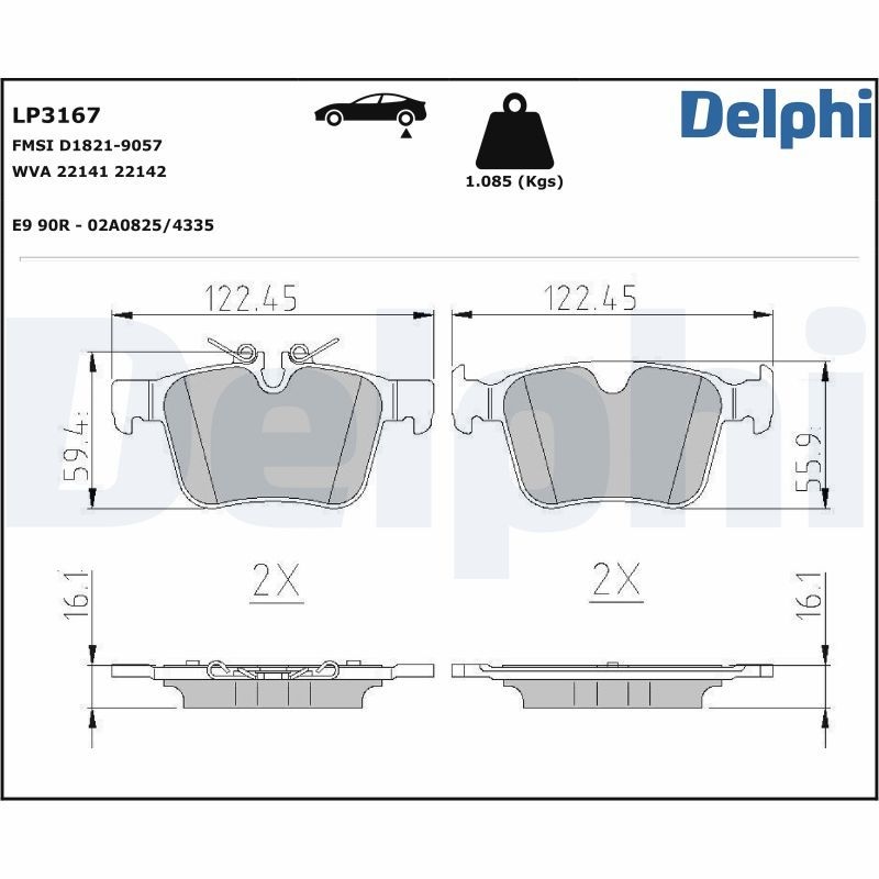 DELPHI Brake pad set VOLVO,LAND ROVER,JAGUAR LP3167 J9C14009,J9C17943,J9C33358 J9C33359,T2H41074,T2H42286,T2H52753,T2H52754,T2H53849,T2H53866,T2H53872