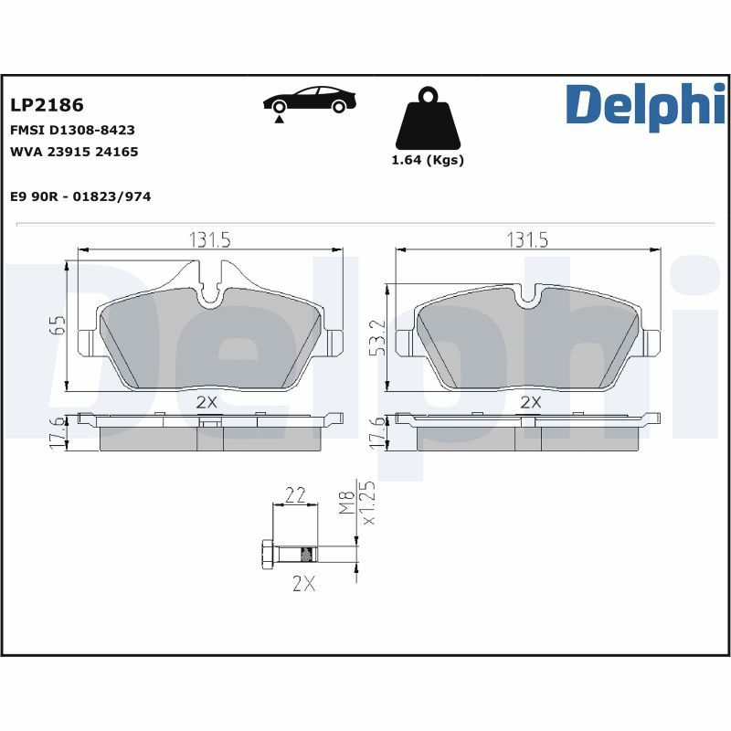 DELPHI Brake pad set BMW,MINI LP2186 34106884263,34112288854,34112288855 34116767143,34116767144,34116771837,34116771838,3411677289,3411677405