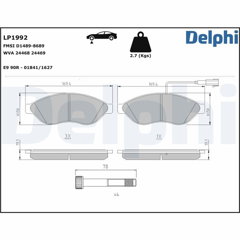 DELPHI Brake pad set FIAT,PEUGEOT,CITROËN LP1992 1411457380,1611457380,1611839180 1617273980,1623842380,1623842480,1647864080,1647864180,425355,425356