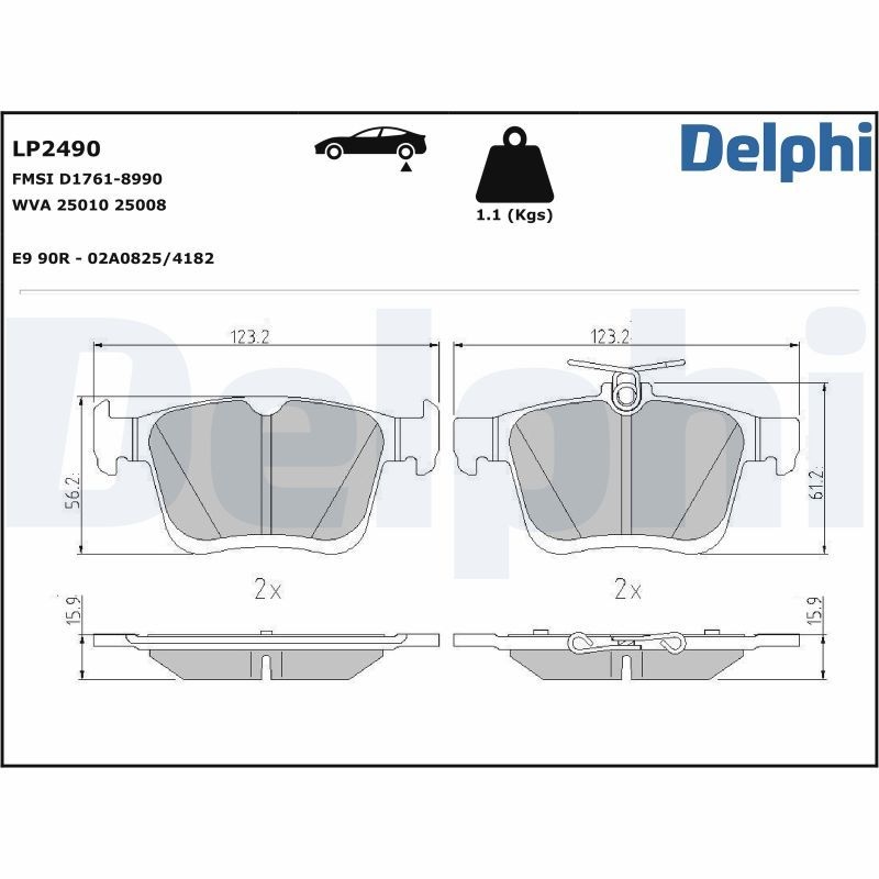 DELPHI Brake pad set VW,AUDI,SKODA LP2490 3Q0698451,5Q0698451AD,5Q0698451C 5Q0698451N,5Q0698451P,5Q0698451Q,8V0698451,8V0698451B,8V0698451D,8V0698451F
