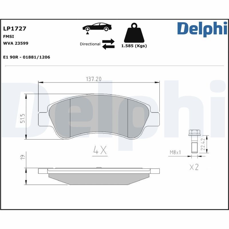 DELPHI Brake pad set OPEL,PEUGEOT,CITROËN LP1727 1610489680,1611140680,1611293980 1613192280,1613193280,1614005880,1617282980,1637014580,1646186180