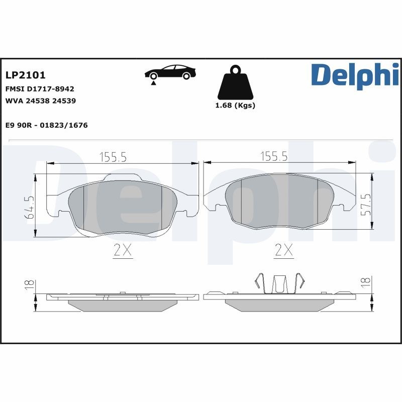 DELPHI Brake pad set PEUGEOT,CITROËN,DS LP2101 1611838580,1617272980,1623816280 1647862480,425361,425412,425413,425425,425465,4254C0,E172295,425361