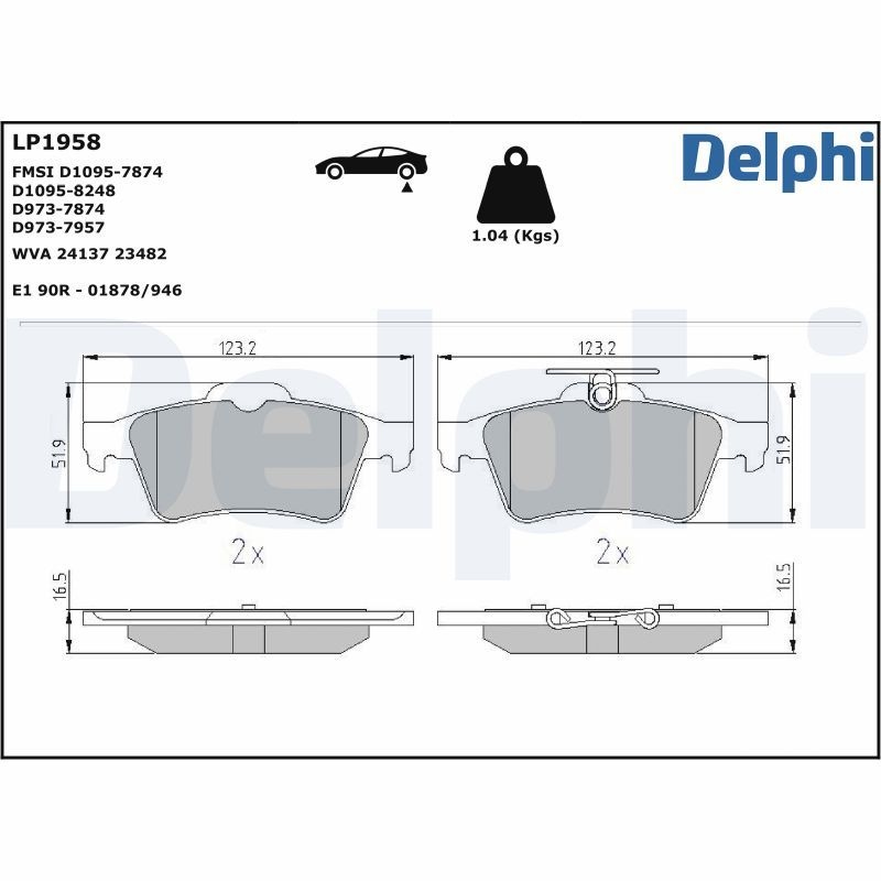 DELPHI Brake pad set OPEL,FORD,RENAULT LP1958 13322091,93190338,1647876080 425405,1233679,1324300,1360254,1360304,1360306,1459016,1512872,1566096
