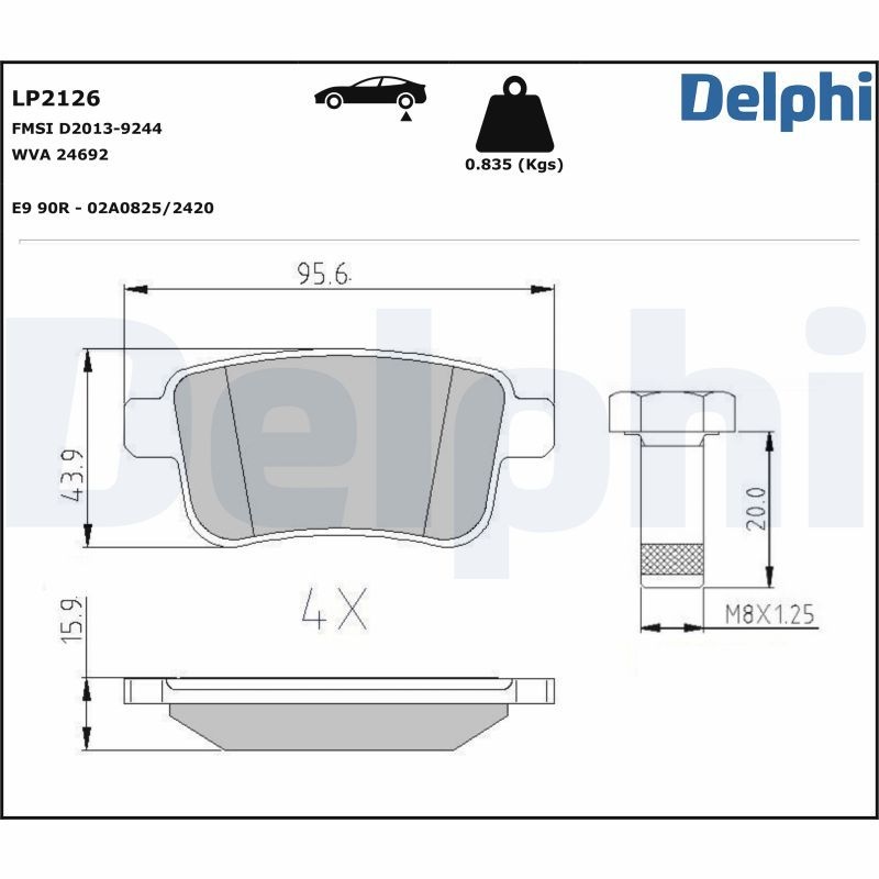 DELPHI Brake pad set MERCEDES-BENZ,RENAULT,NISSAN LP2126 4154210400,4154210410,A4154210400 A4154210410,4406000Q3B,4406000Q3E,440604876R,440606267R