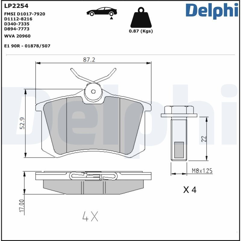 DELPHI Brake pad set VW,AUDI,RENAULT LP2254 2Q0698451,2Q0698451B,2Q0698451C 4B0698451E,5K0698451B,1607083280,1609252880,1619607480,1619790680,425232