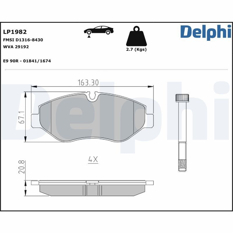 DELPHI Brake pad set VW,MERCEDES-BENZ LP1982 0044206720,0044208320,0054202120 0054205220,0054207020,0064208420,0084205020,9064210010,9064210400