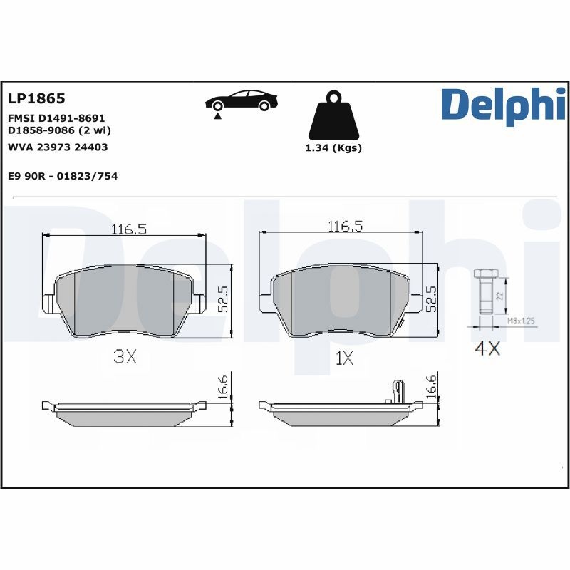 DELPHI Brake pad set OPEL,RENAULT,NISSAN LP1865 410608481R,4154210510,A4154210510 4106000Q0K,41060AX601,41060AX625,41083AX625,41083AX626,D10601HA0A