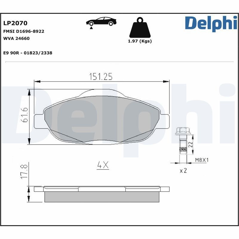 DELPHI Brake pad set not prepared for wear indicator LP2070 Brake pads,Brake pad set, disc brake PEUGEOT,308 SW I (4E_, 4H_),308 CC (4B_)