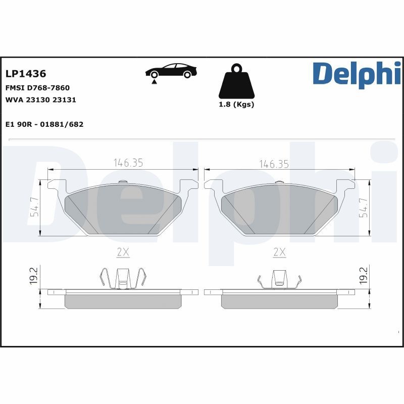 DELPHI Brake pad set VW,AUDI,MERCEDES-BENZ LP1436 1J0698151,1J0698151A,1J0698151B 1J0698151C,1J0698151H,1J0698151J,1S0698151A,1S0698151B,1S0698151C