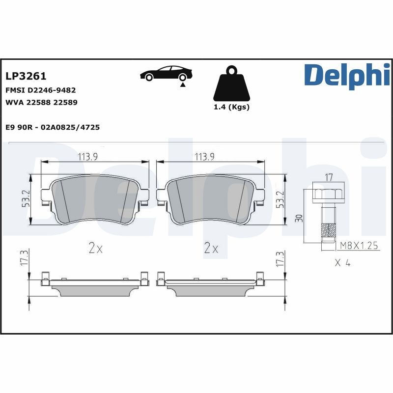 DELPHI Brake pad set OPEL,FIAT,PEUGEOT LP3261 1617936880,1673603880,155253721 1617936880,1617936880,SU001A6136,SU001B3807,1617936880