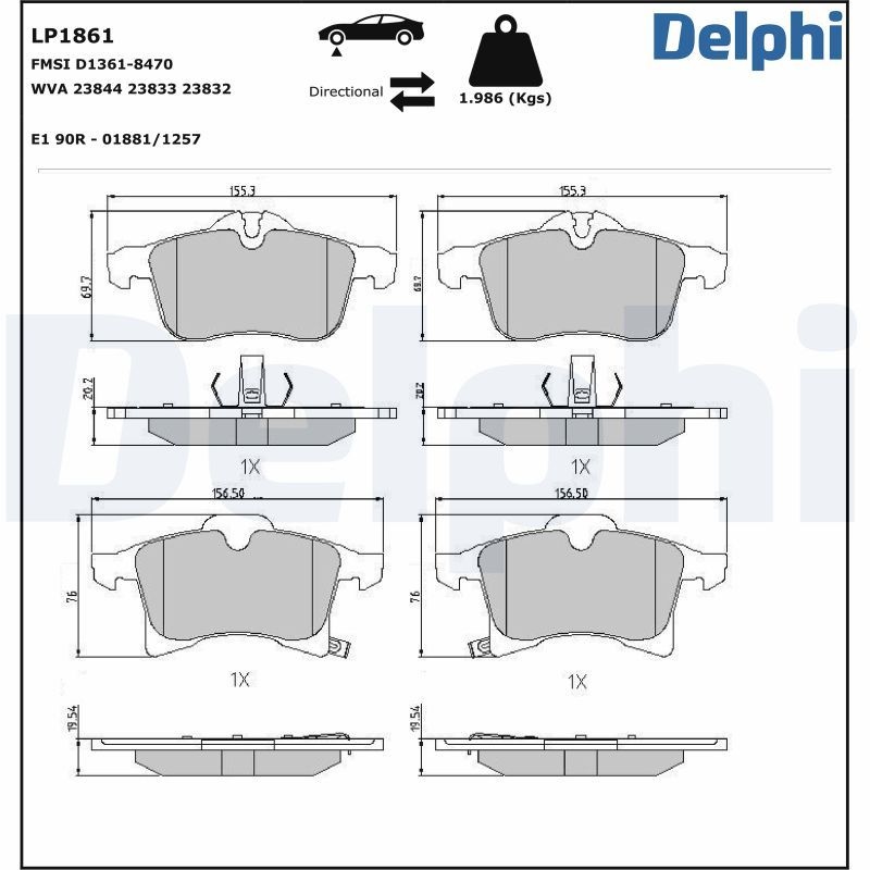 DELPHI Brake pad set OPEL,VAUXHALL LP1861 1605080,1605099,1605177 1605252,1605264,1605456,1605992,1605996,1605997,1605998,93176115,93176429,93181189