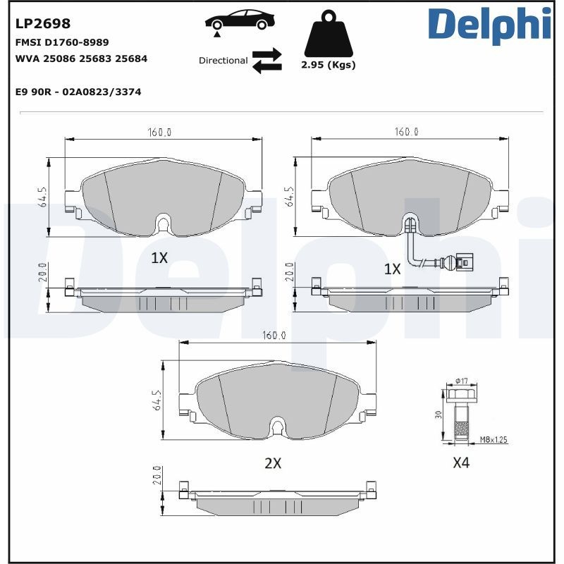 DELPHI Brake pad set incl. wear warning contact LP2698 Brake pads,Brake pad set, disc brake VW,AUDI,SKODA,Golf VII Schrägheck (5G1, BQ1, BE1, BE2)