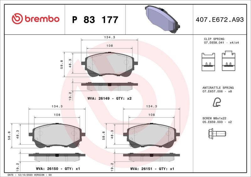 BREMBO Brake pad set PRIME LINE with acoustic wear warning P 83 177 Brake pads,Brake pad set, disc brake TOYOTA,SUZUKI,Corolla XII Kombi (E210)