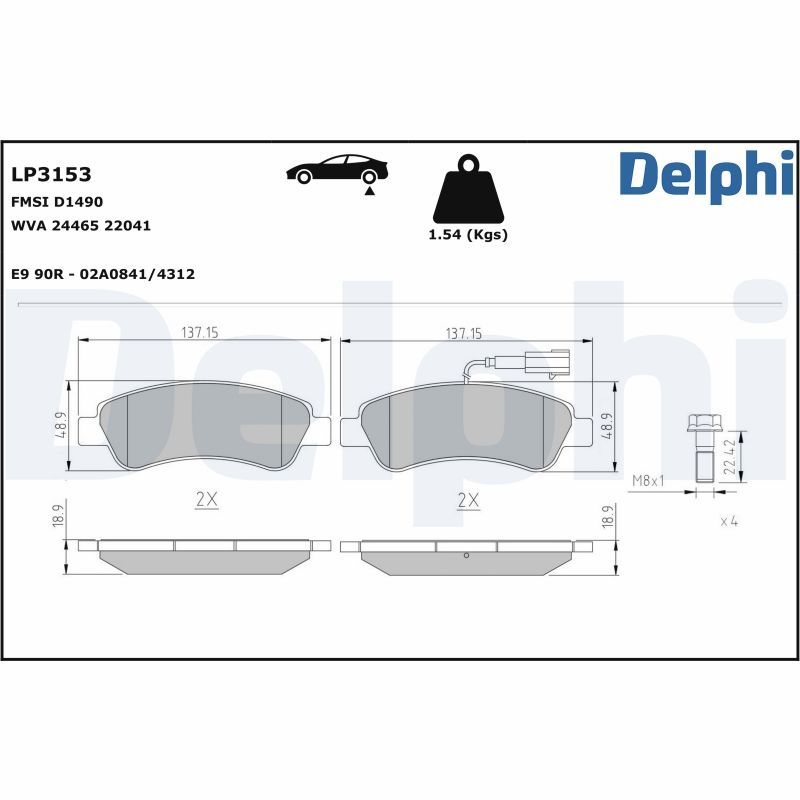 DELPHI Brake pad set OPEL,FIAT,PEUGEOT LP3153 1612434180,1614412180,77366679 77369087,77369187,1673603480,1612434180,1614412180,1673603480
