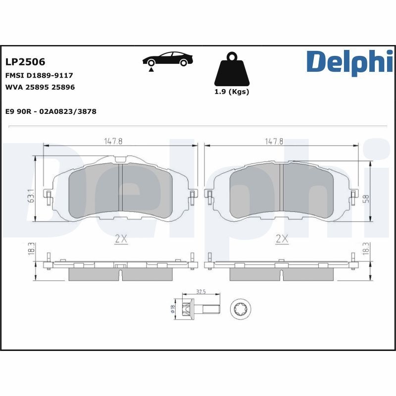 DELPHI Brake pad set OPEL,PEUGEOT,CITROËN LP2506 1610428780,1619790980,1678168180 1610428780,1678168180,1610428780,1619790980,1619791480,1647860280