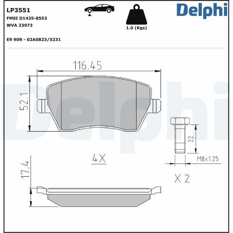 DELPHI Brake pad set MERCEDES-BENZ,RENAULT,NISSAN LP3551 410604076R,410604775R,410608481R 7701208422,7701209164,8660004726,8671016692,410608481R