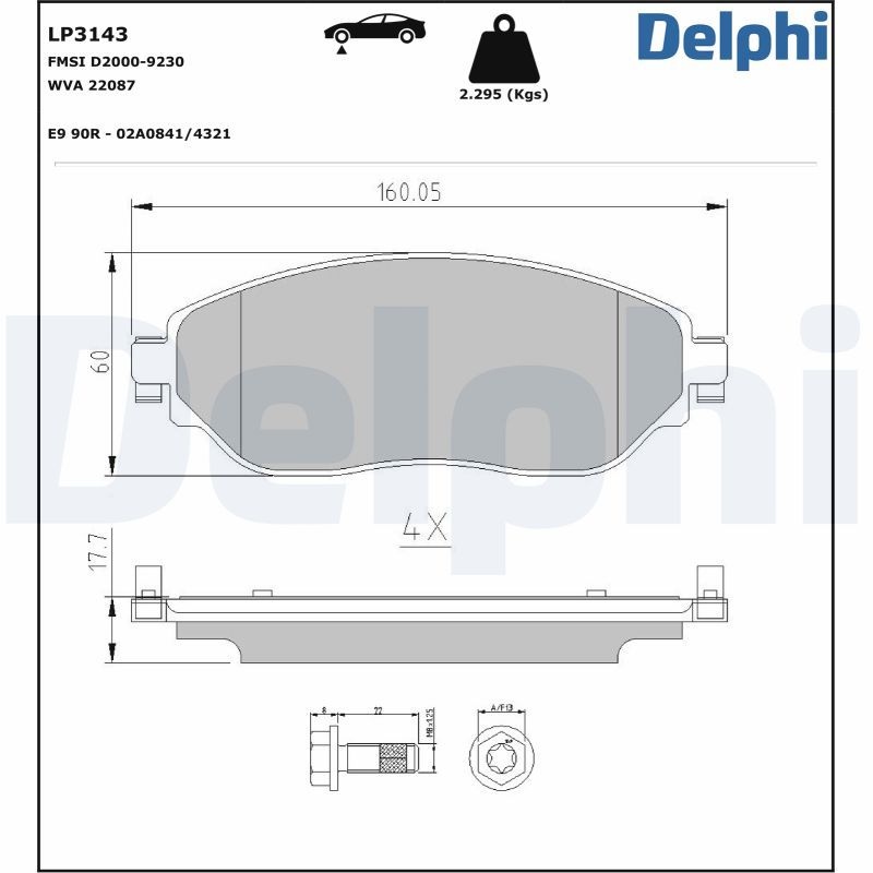 DELPHI Brake pad set OPEL,RENAULT,FIAT LP3143 6000620046,4106000Q1H,4106000Q2F 4106000Q2L,4106000Q3F,4423332,4423587,95518304,95518893,95527599