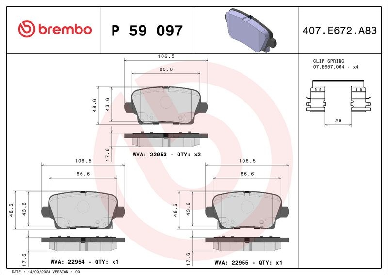 BREMBO Brake pad set PRIME LINE with acoustic wear warning P 59 097 Brake pads,Brake pad set, disc brake OPEL,BUICK (SGM),VAUXHALL,INSIGNIA Caravan