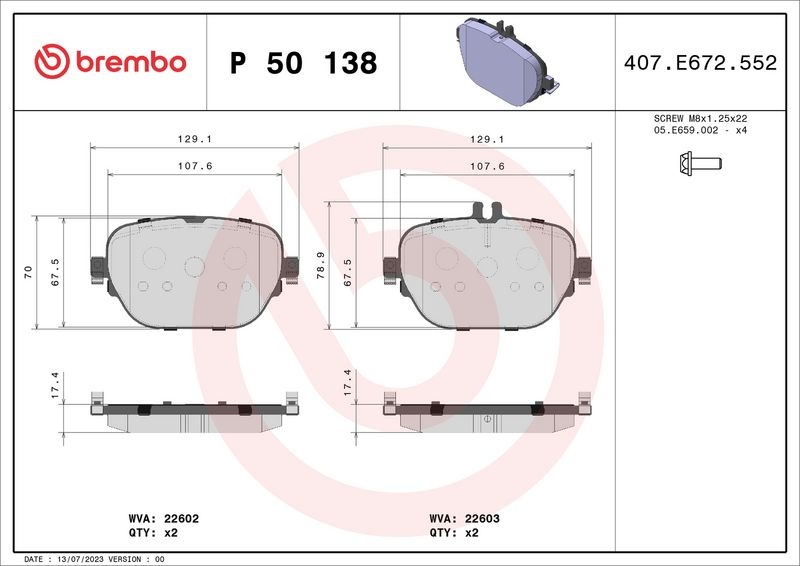 BREMBO Brake pad set PRIME LINE prepared for wear indicator P 50 138 Brake pads,Brake pad set, disc brake MERCEDES-BENZ,E-Klasse Limousine (W213)