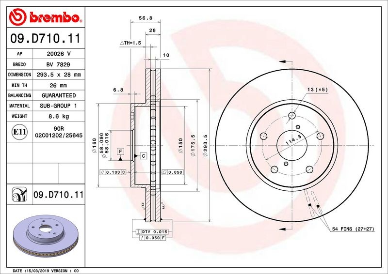 Brake Disc 09.D710. Brembo