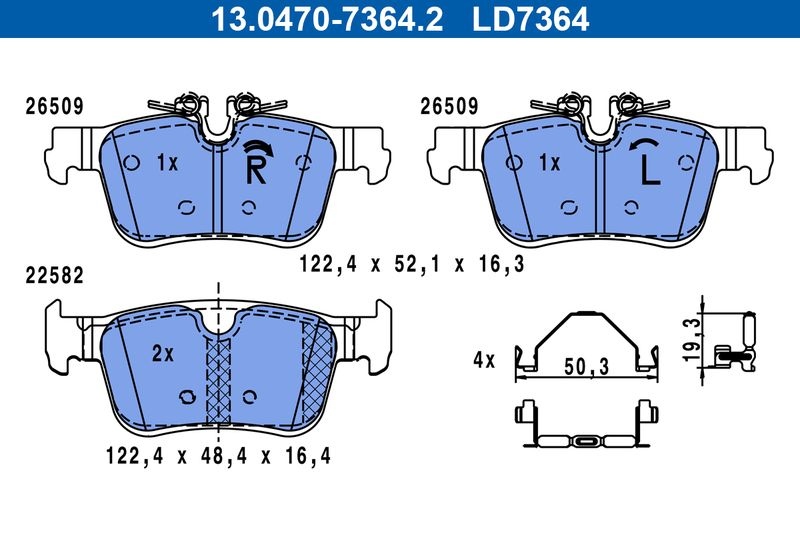 Brake Pad set, Disc Brake 13.0470-7364.2 ATE