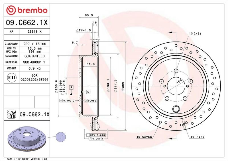 BREMBO Brake disc XTRA LINE - Xtra perforated/vented 09.C662.1X Brake rotor,Brake discs TOYOTA,SUBARU,GT 86 Coupe (ZN6_),GR86 II Coupe (ZN8)