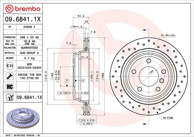 BREMBO Brake disc BMW,ALPINA 09.6841.1X 34216767060,34211163153,34211163175 Brake rotor,Brake discs,Brake rotors 34211163840,34211164175,34211164840