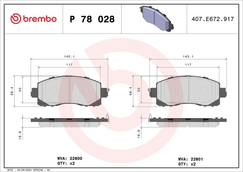 BREMBO Brake pad set SUBARU P 78 028 26296AN00A,26296AN020,26296FL000 26296FL030,26296FL031,26296FL032,26296FL040,26296FL05A,26296FL070,26296FN000