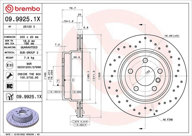 BREMBO Brake disc XTRA LINE - Xtra perforated/vented 09.9925.1X Brake rotor,Brake discs BMW,X5 (E70),X5 (F15, F85),X6 (E71, E72),X6 (F16, F86)