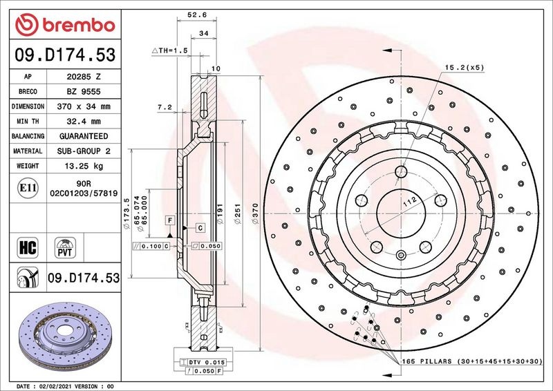 BREMBO Brake disc PRIME LINE - Dual Cast two-part brake disc 09.D174.53 Brake rotor,Brake discs AUDI,A3 Sportback (8VA, 8VF),A3 Limousine (8VS, 8VM)