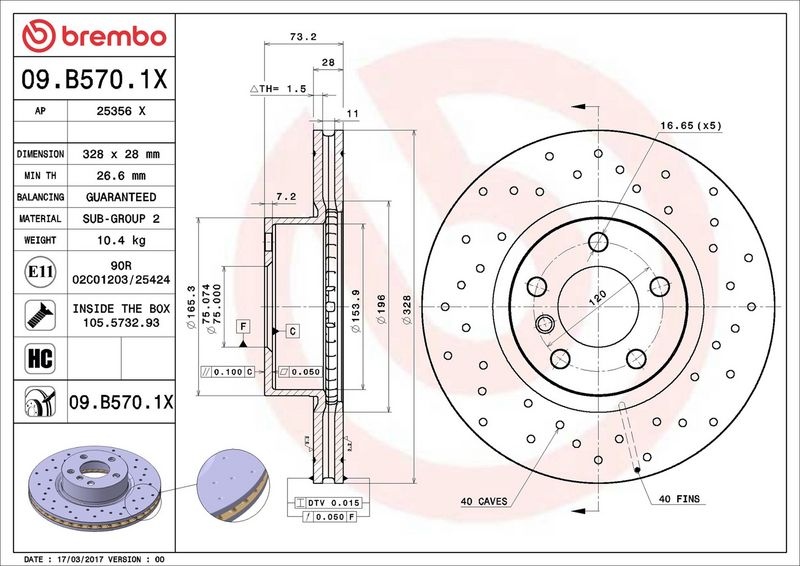 BREMBO Brake disc XTRA LINE - Xtra perforated/vented 09.B570.1X Brake rotor,Brake discs BMW,X3 (F25),X4 (F26)